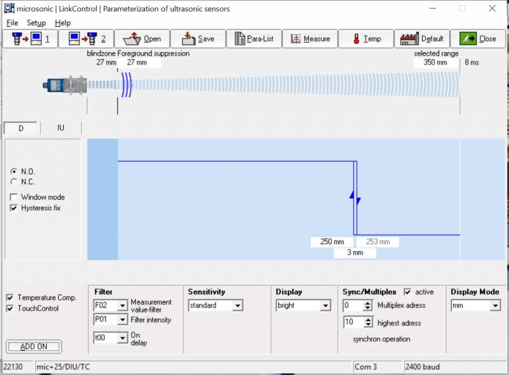 De software van IO-Link bij microsonic sensoren